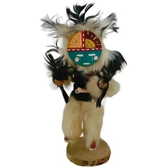 Sunface 11" Navajo Carved Doll Native American Kachina Sculpture, Signed Gk - Picture 1 of 14